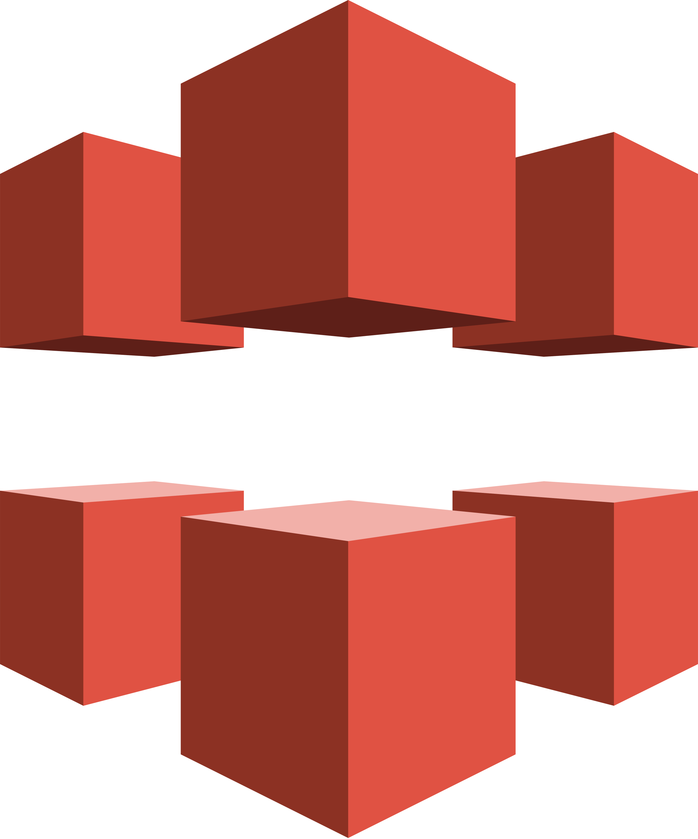 Abstract red-orange 3D rectangular blocks arranged in a stepped, cube-like formation against a black background.