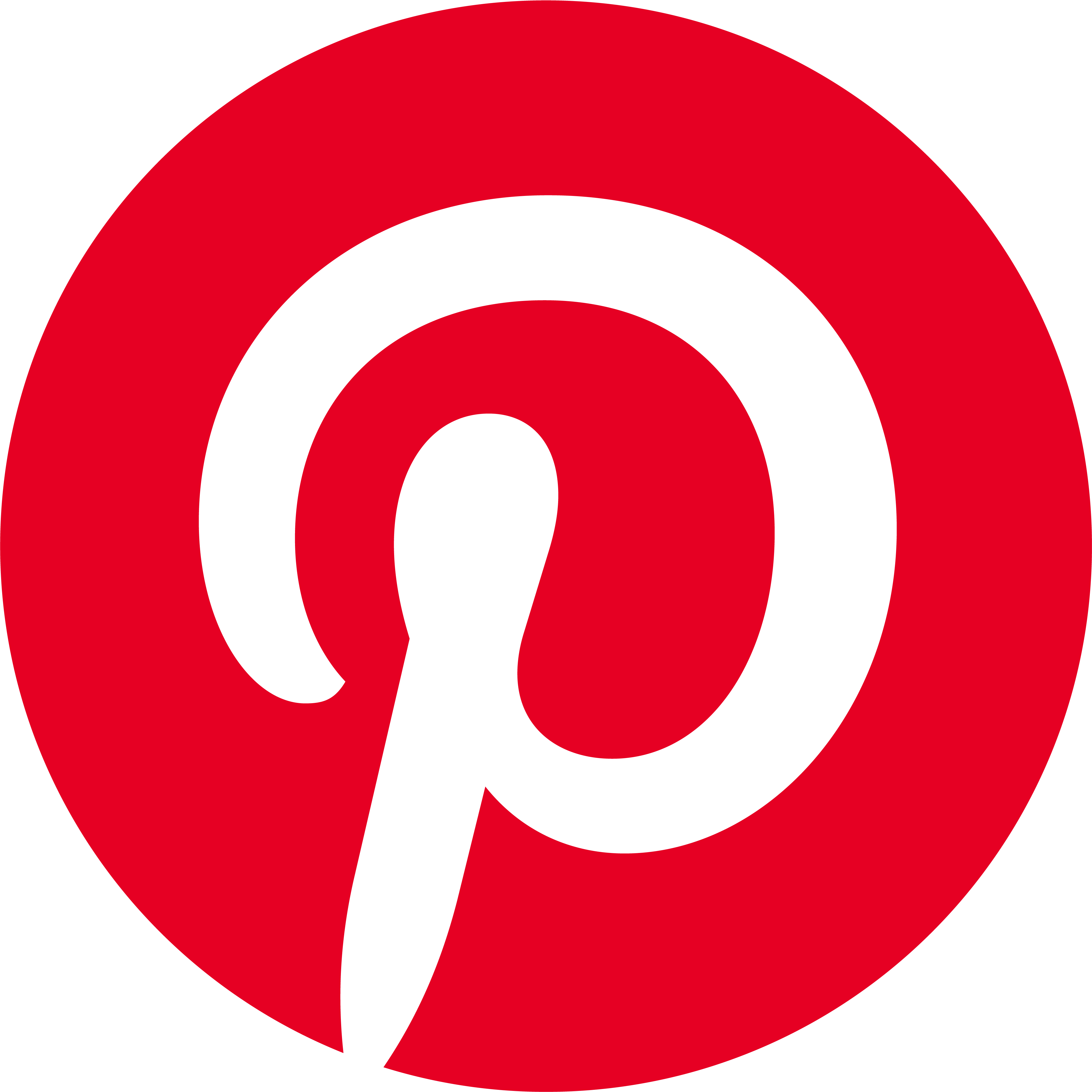 Red circular logo featuring a white spiral swoosh cutting through the center, abstract brand emblem