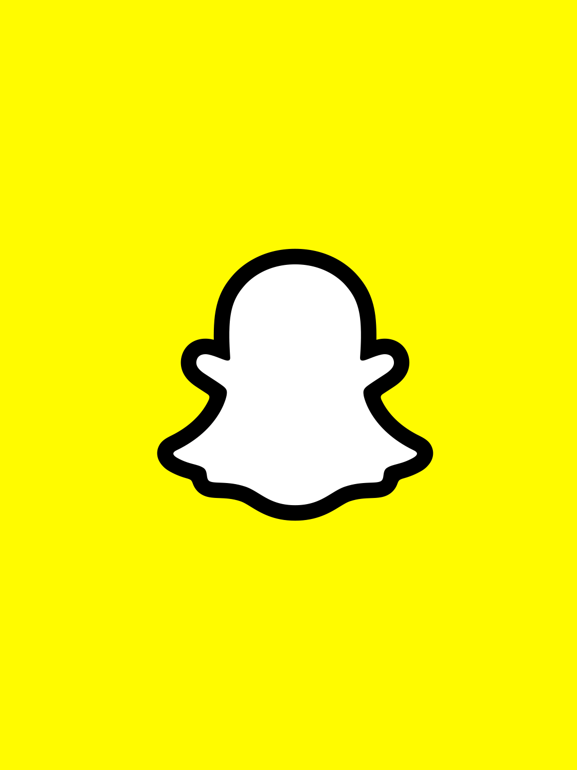 Snapchat logo: a white ghost with a black outline on a bright yellow background