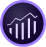 Purple circular analytics icon showing a line graph over a bar chart to represent data visualization or analytics