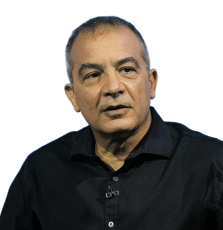 Portrait of a middle-aged man with short dark hair in a black shirt, looking slightly to his left.